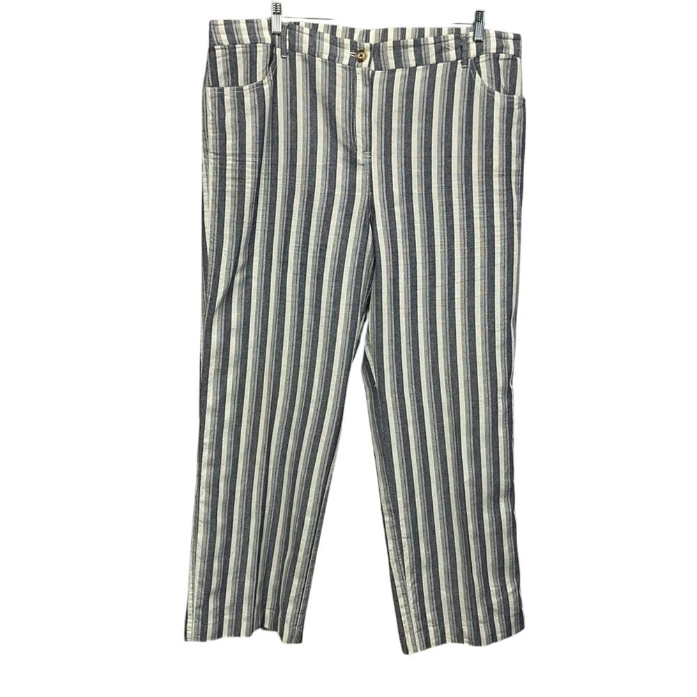 Chico's Pants Womens Size 3.5 (L/18) Blue White Stripe Lagenlook Wide Leg Casual